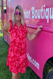 Red and Pink Print Dress Regular and Curvy-Plus-Sandi's Styles