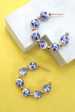 Blue ceramic porcelain hoop earrings-Sandi's Styles