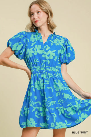 Blue and Mint Floral Dress-Sandi's Styles