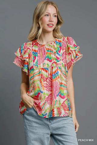 Cream Tropical Print Top