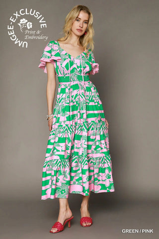 Green and Pink Midi Dress-Sandi's Styles