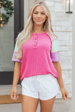 Pink Top with Colorblock sleeve-Sandi's Styles