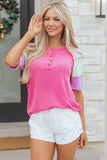 Pink Top with Colorblock sleeve-Sandi's Styles