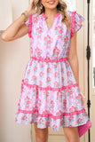 Pink and Blue Floral Bow Dress-Sandi's Styles
