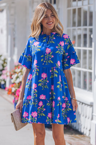 Royal Blue Floral Dress-Sandi's Styles