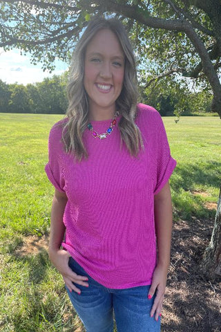 Pink Ribbed Top-Sandi's Styles