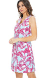Pink and Blue Floral Sleeveless Dress