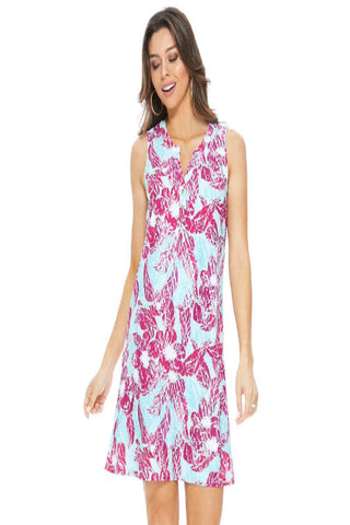 Pink and Blue Floral Sleeveless Dress