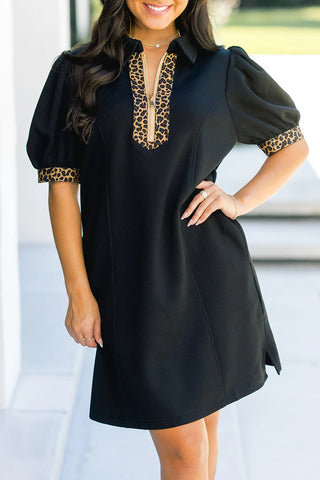 Black Dress Leopard Trim