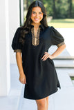 Black Dress Leopard Trim