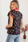 Black Floral Short Sleeve Top