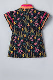 Black Floral Short Sleeve Top