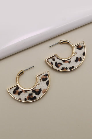 Cream faux animal print hoop earrings