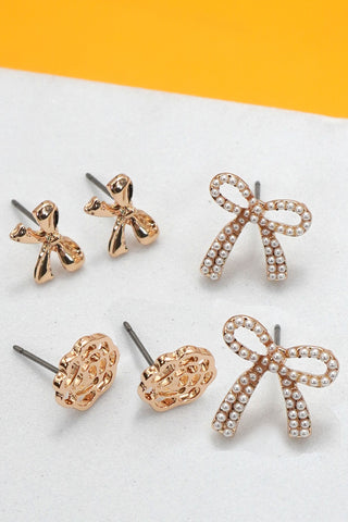 Bow and Pearl Trio Earrings