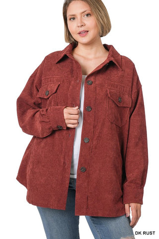 Rust Corduroy Shacket Curvy-Plus-Sandi's Styles