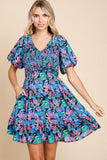 Black floral print smock dress-Sandi's Styles