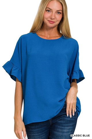 Royal Blue Ruffled Sleeve Top-Sandi's Styles