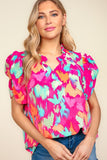 Pink Brushed Tropical Print Top-Sandi's Styles