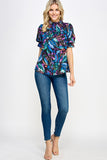 Blue and Black Floral Print Top-Sandi's Styles