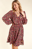 Burgundy Fall Floral Dress-Sandi's Styles