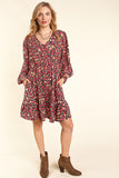 Burgundy Fall Floral Dress-Sandi's Styles