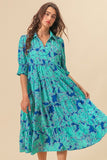 Mint and Blue Print Dress-Sandi's Styles