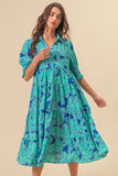 Mint and Blue Print Dress-Sandi's Styles