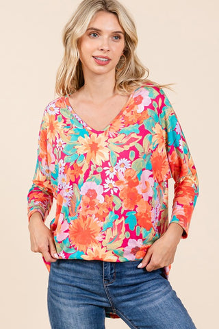 Coral and Teal Print Top-Sandi's Styles