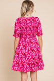 Fall Hot Pink Floral Print Dress-Sandi's Styles