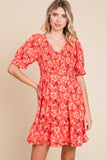 Fall Orange Floral Print Dress-Sandi's Styles