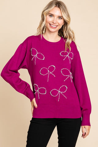 Magenta Bow Sweater-Sandi's Styles