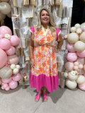 Pink Floral Midi Dress-Sandi's Styles