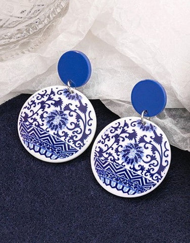Blue Toile Earrings-Sandi's Styles