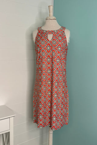Grey and Coral Medallion Print Dress