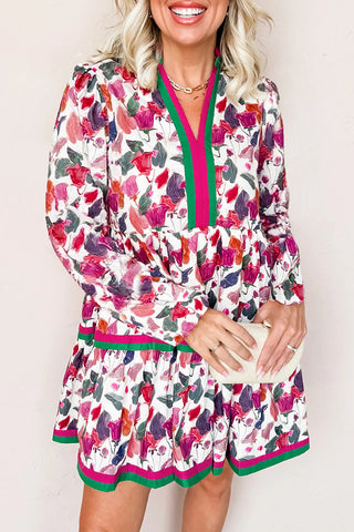 Pink And Green Fall Floral Dress-Sandi's Styles