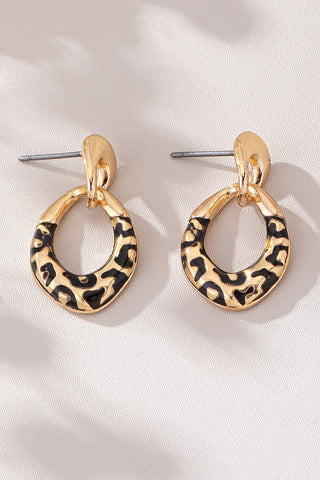 Leopard print enamel drop earrings-Sandi's Styles