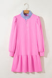 Pink Dress With Blue Stripe Detail-Sandi's Styles