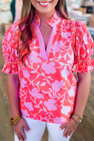 Red and Pink Floral Top-Sandi's Styles