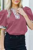 Berry Top With Leopard Print Trim-Sandi's Styles