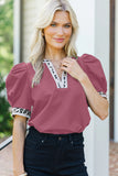 Berry Top With Leopard Print Trim-Sandi's Styles