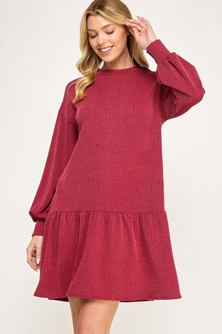 Cranberry Ribbed Dress-Sandi's Styles