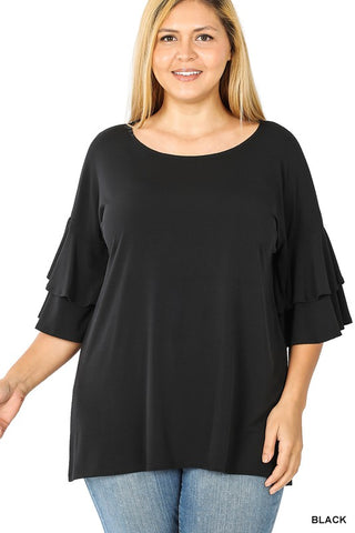 Black Ruffle Sleeve Curvy-Plus Top-Sandi's Styles